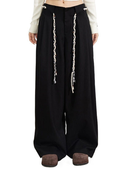 Wool-Blend Belted Wide-Leg Pants