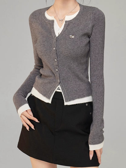 Contrast Layered Knit Cardigan