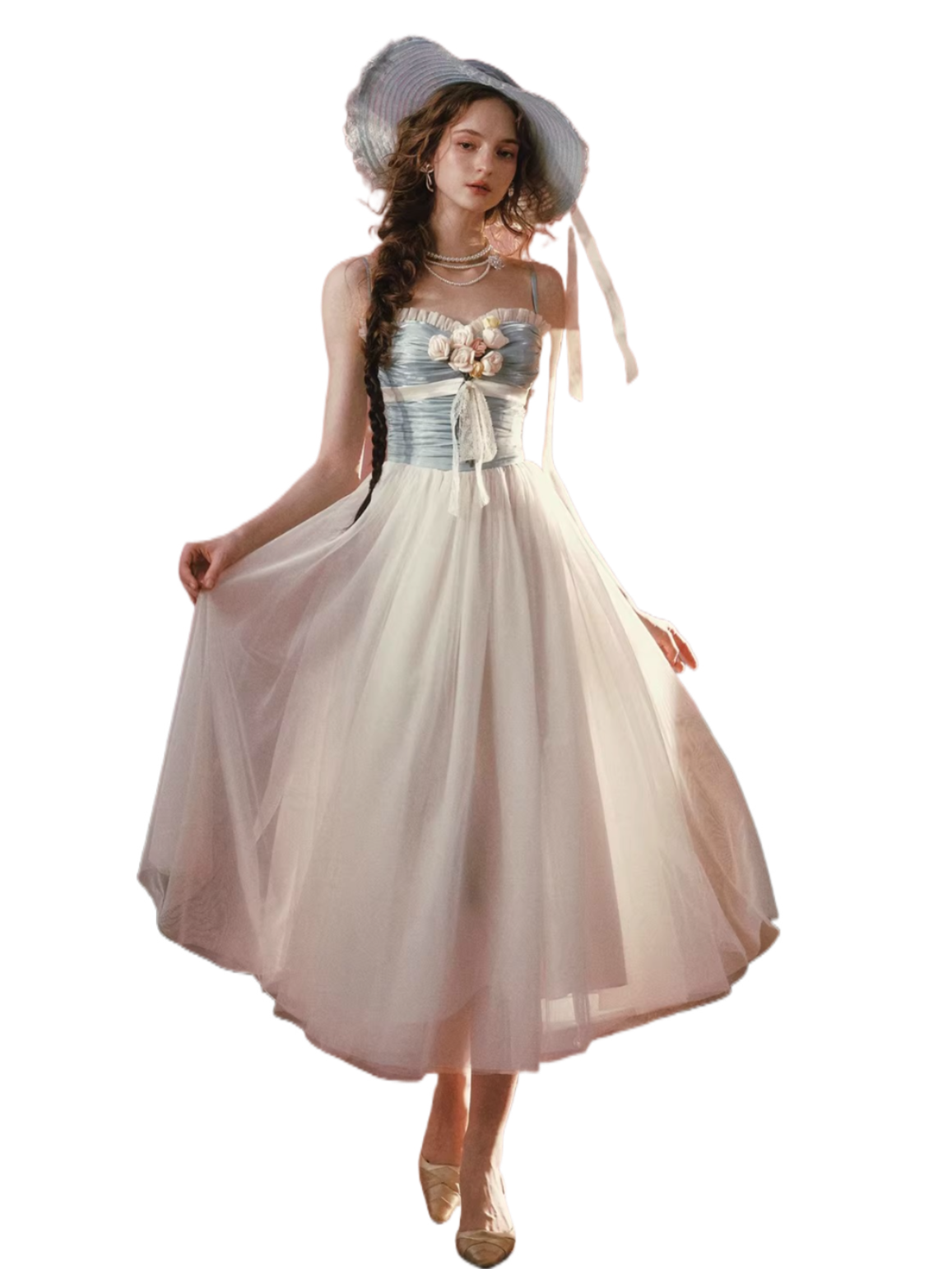 Sunset Bouquet Satin Tulle Maxi Dress