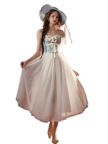 Sunset Bouquet Satin Tulle Maxi Dress