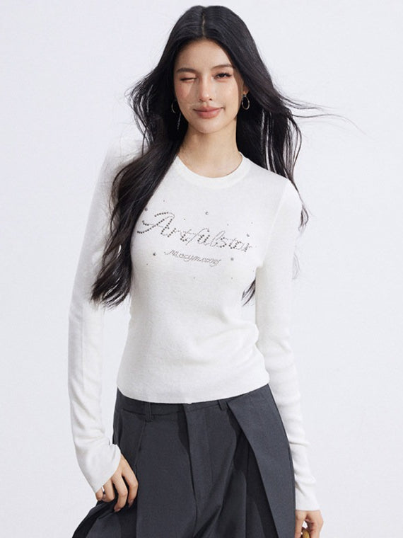 Embellished Soft Knit Long Sleeve T-Shirt