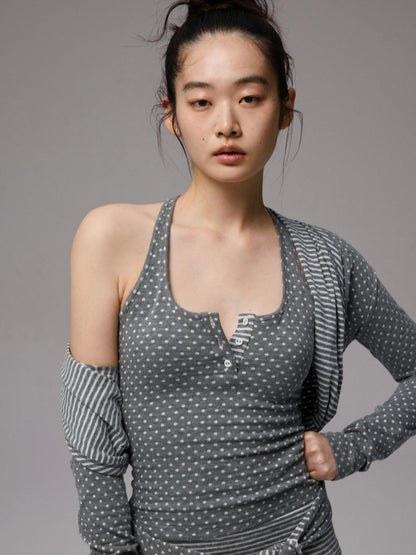 Polka Dot Stripe Double-Sided Tank Top - CHINASQUAD