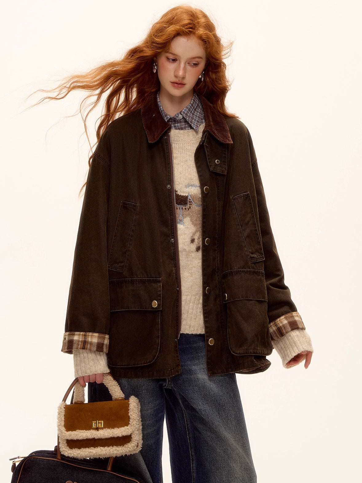 Plaid Corduroy Padded Workwear Jacket