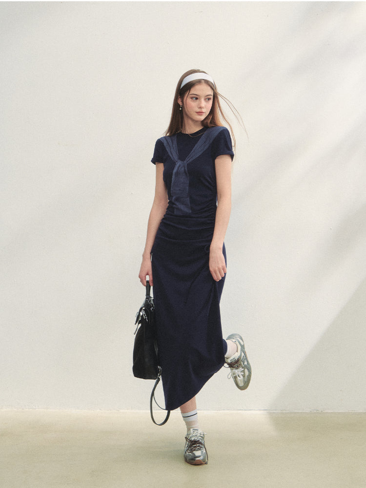 Printed Side Gathered Tie Dress - CHINASQUAD