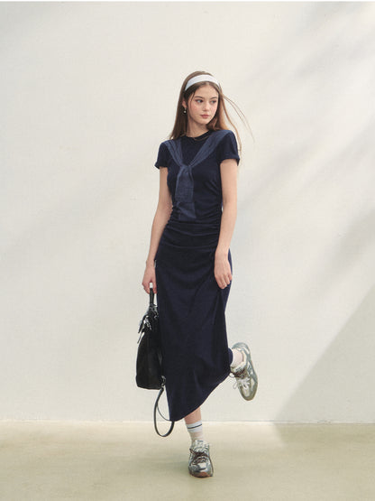 Printed Side Gathered Tie Dress - CHINASQUAD