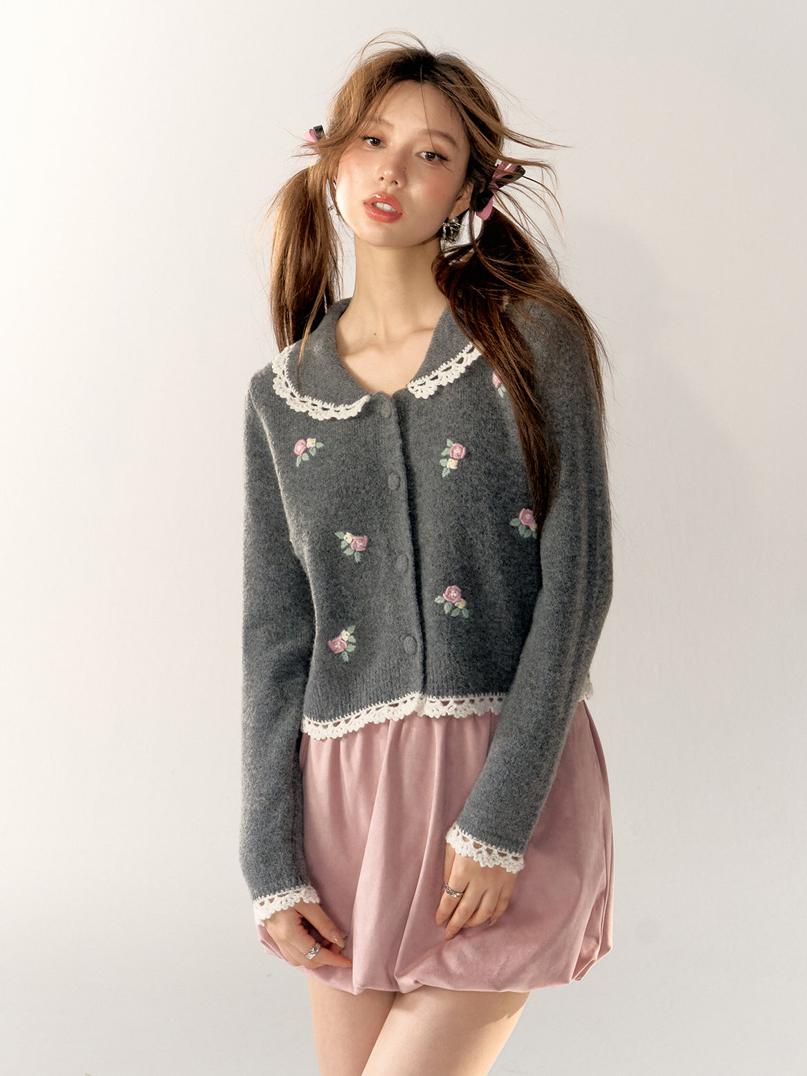 Lace Doll Collar Knit Cardigan