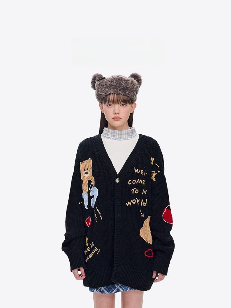 Graffiti Knit V-Neck Cardigan