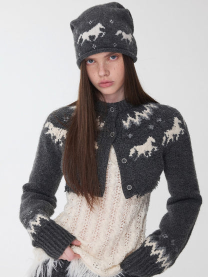 Fair Isle Pony Jacquard Knit Short Cardigan &amp; Shorts Set