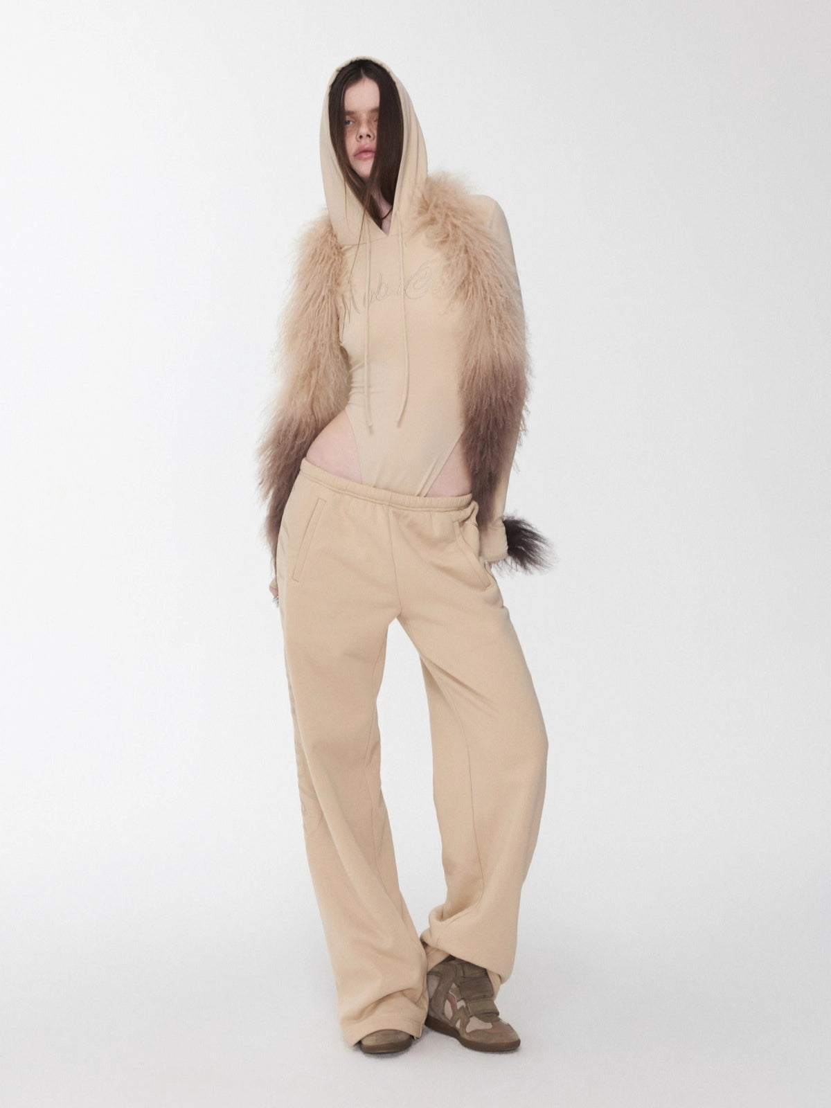 Embroidered Letter Drawstring Hooded Jumpsuit