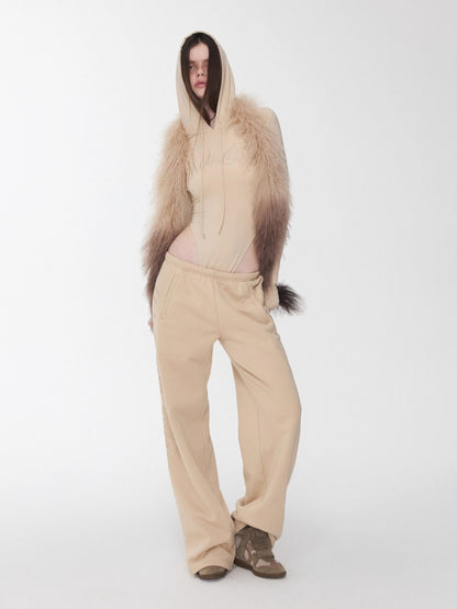 Embroidered Letter Drawstring Hooded Jumpsuit