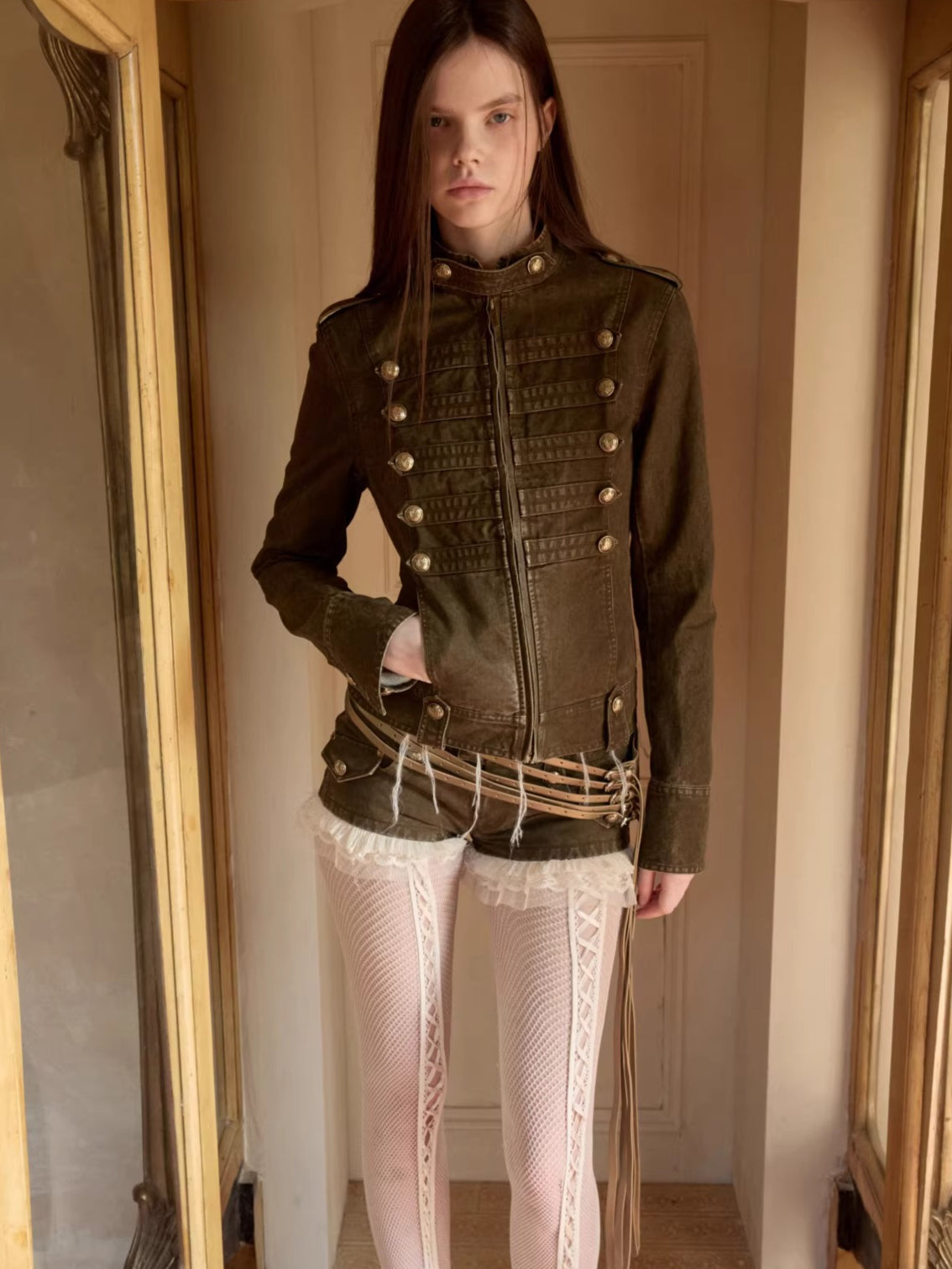 Distressed Utility Denim Canvas Micro Shorts