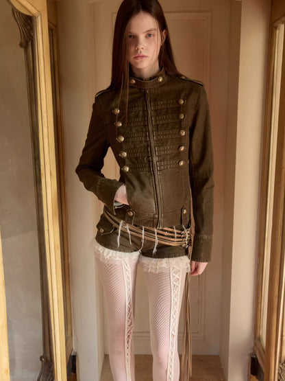 Distressed Utility Denim Canvas Micro Shorts