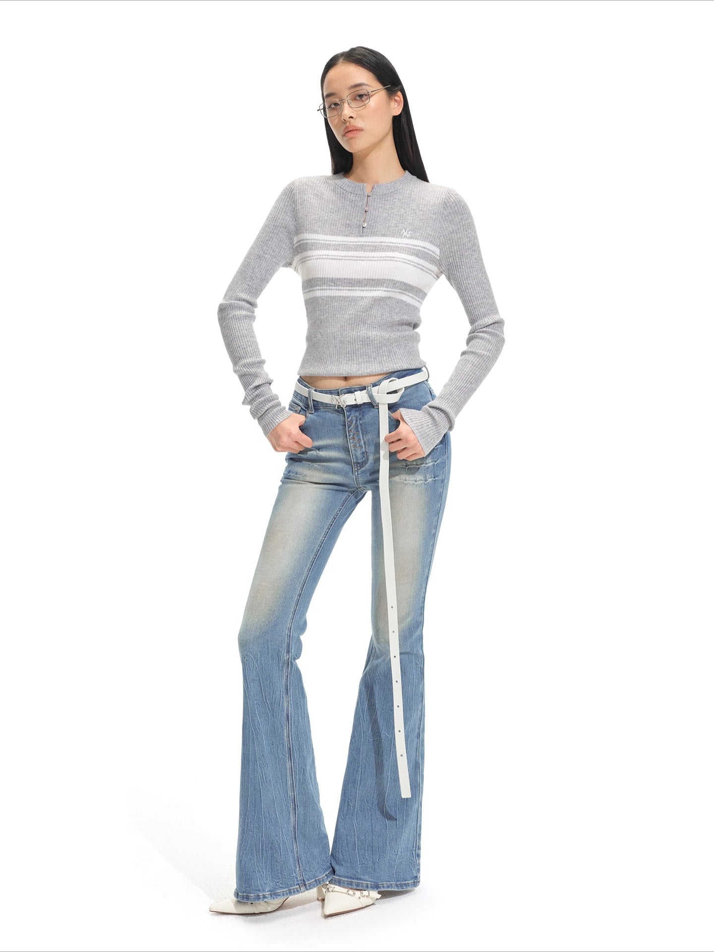 Marina Bay Striped Wool Knit Crewneck