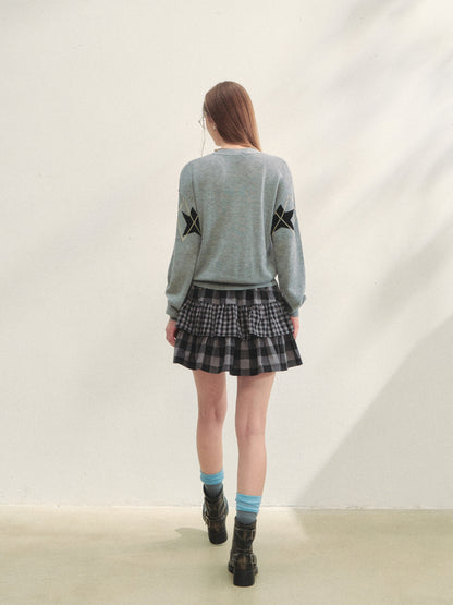 Single-breasted Star Argyle Knit Cardigan - CHINASQUAD