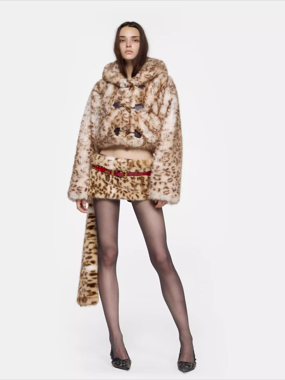 Leopard-Print Hooded Knit Jacket