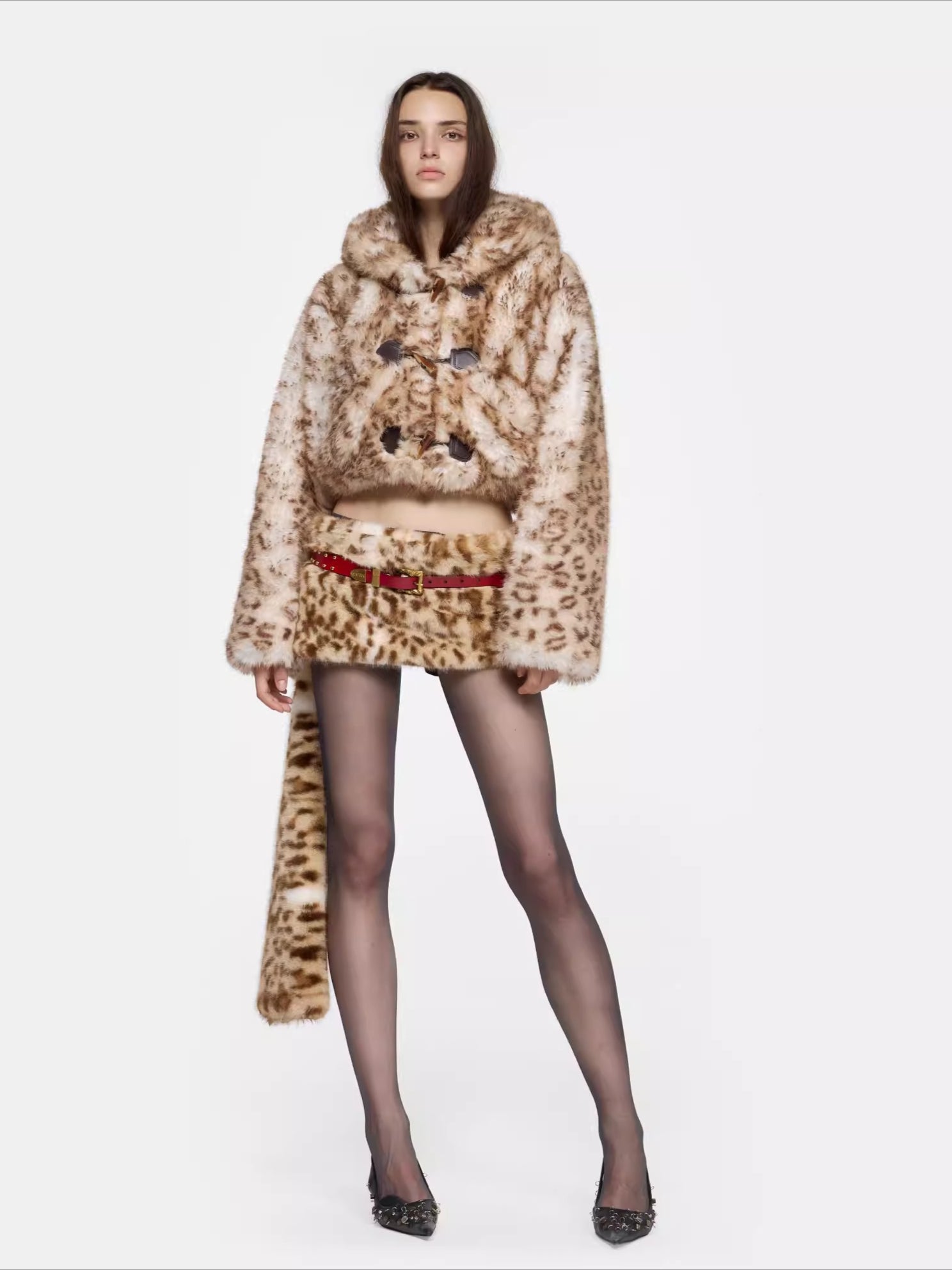 Leopard-Print Hooded Knit Jacket