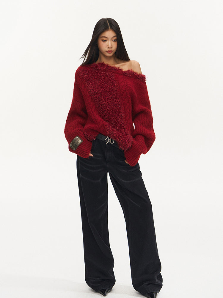 Off-Shoulder Sweater Knitted Pullover