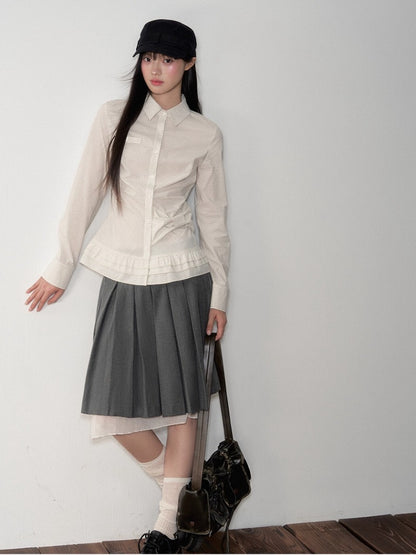 Retro Checkered Bow-Trimmed Shirt
