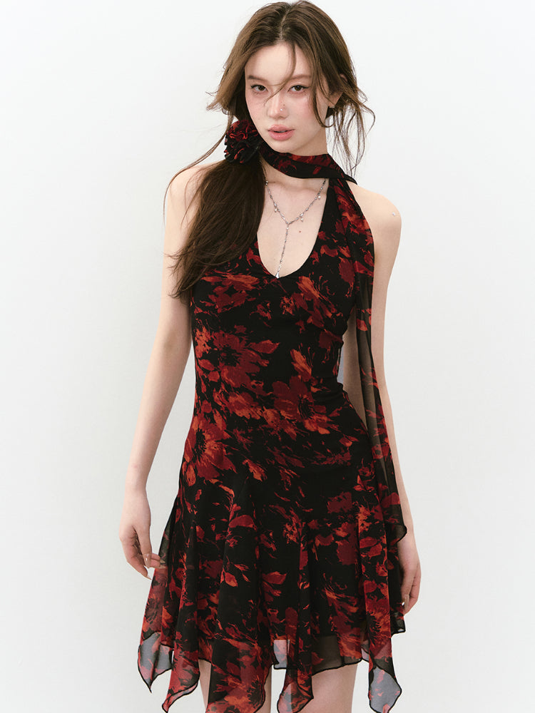 Blue Halter Printed Dress