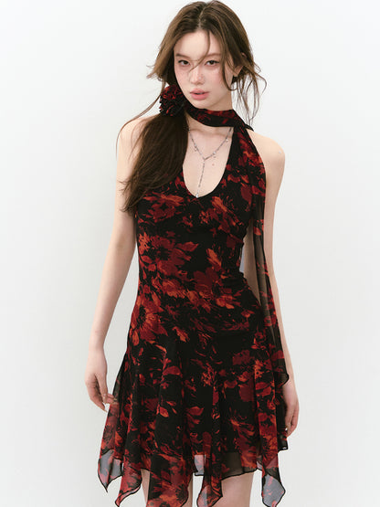 Blue Halter Printed Dress