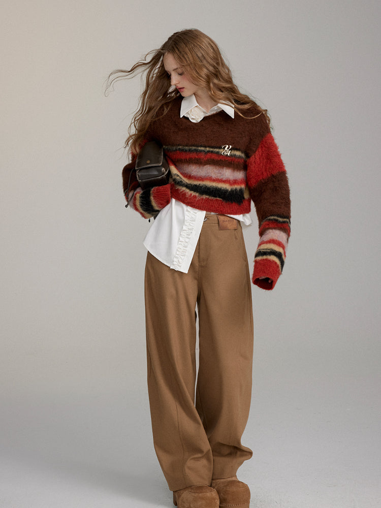 Colorblock Striped Cropped Pullover Sweater