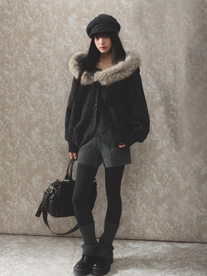 Fur Collar Wool-Blend Batwing Cape