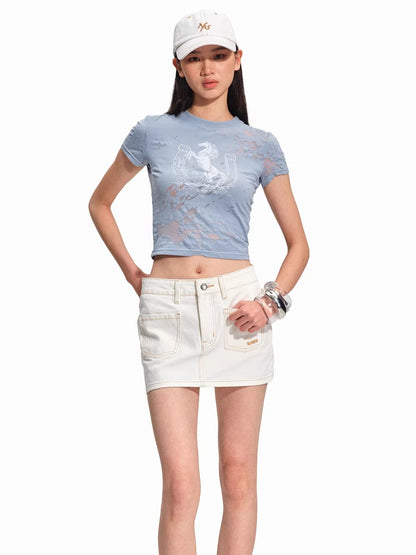 Pocket Detail Low-Rise Denim Mini Skirt