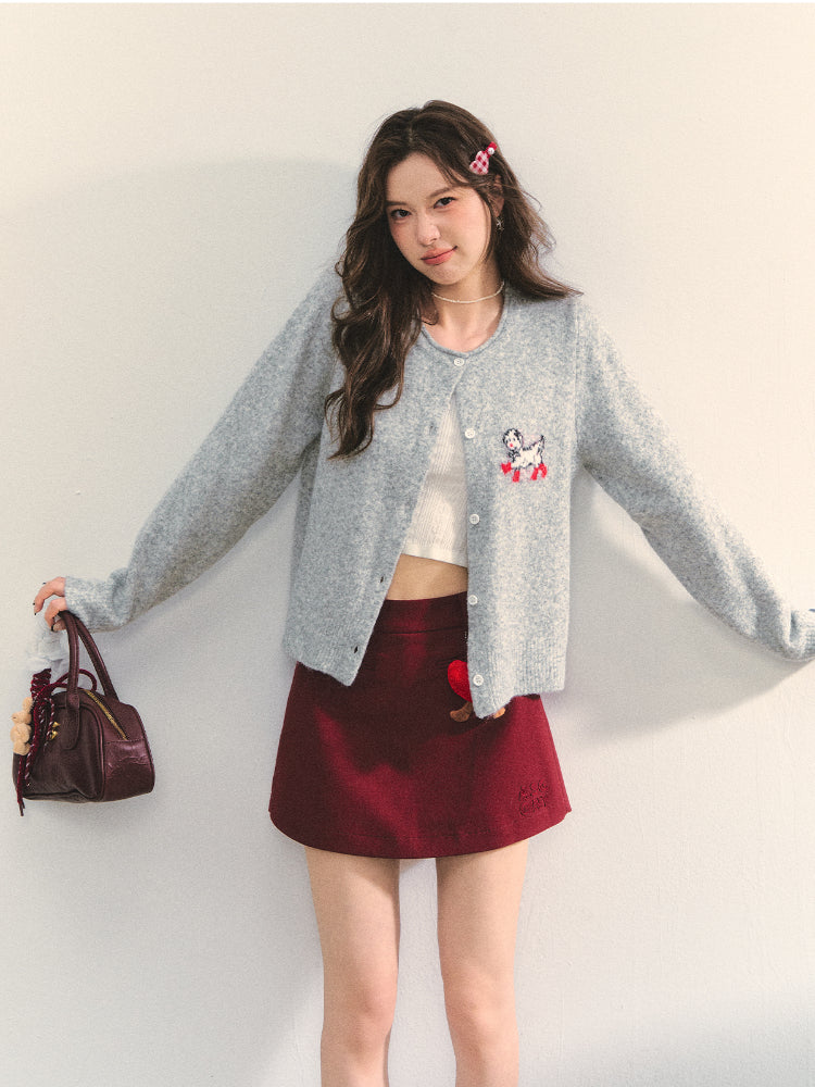 Crew Neck Dalmatian Jacquard Knit Cardigan - CHINASQUAD