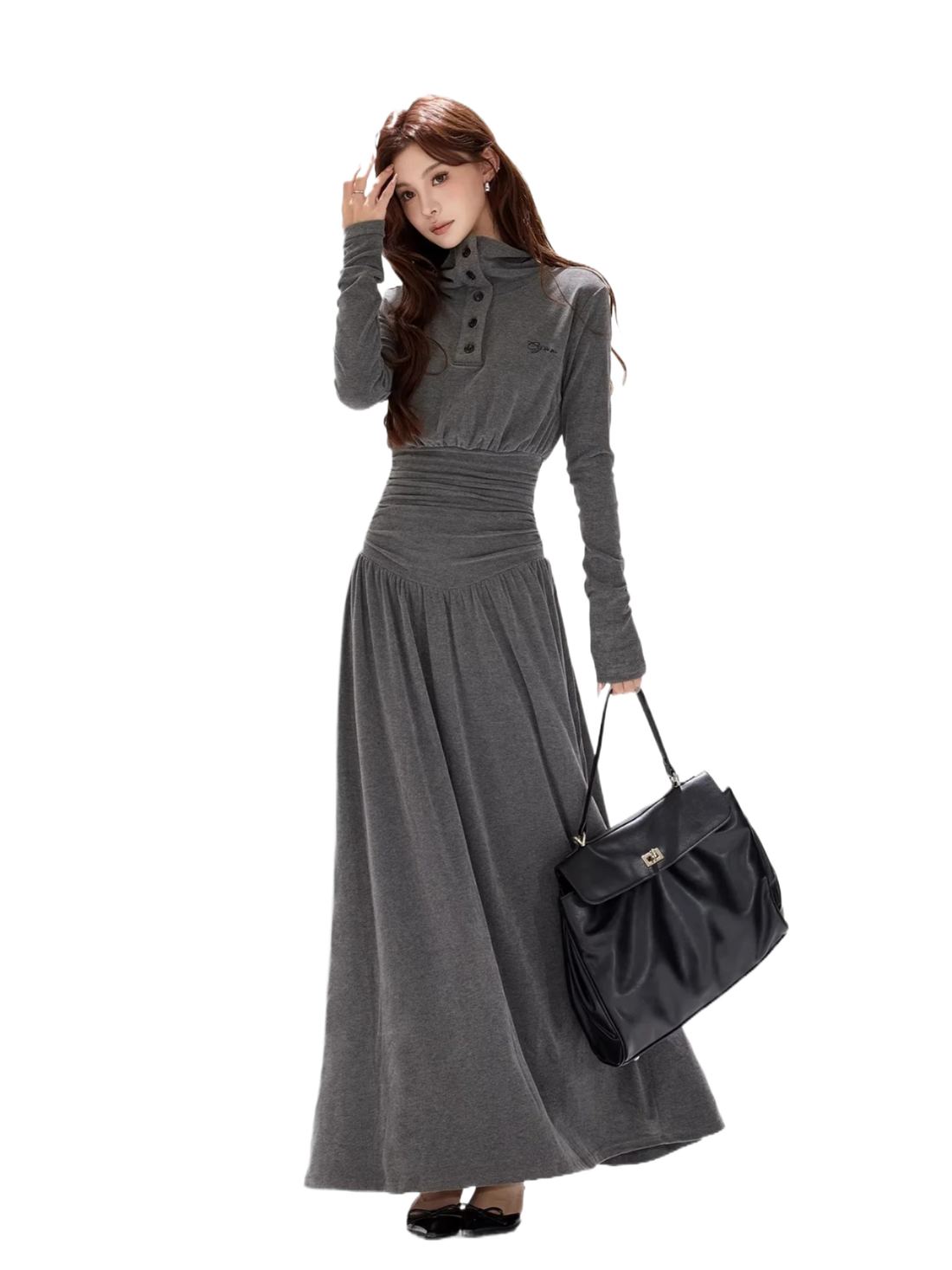Pleated Waist-Defining A-Line Maxi Dress