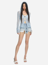 Blue Irregular Distressed Denim Shorts - CHINASQUAD