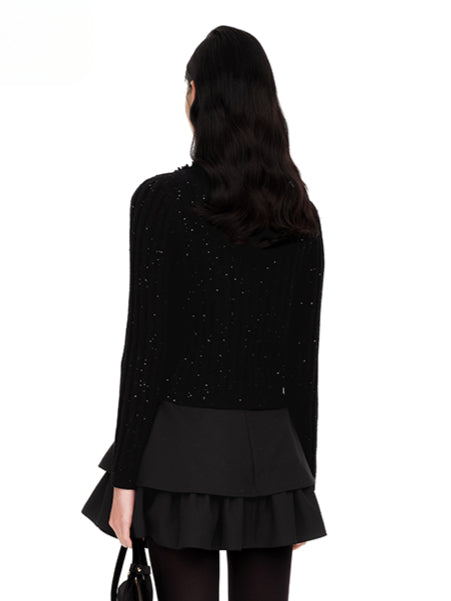 Black Sequin Knit Cardigan