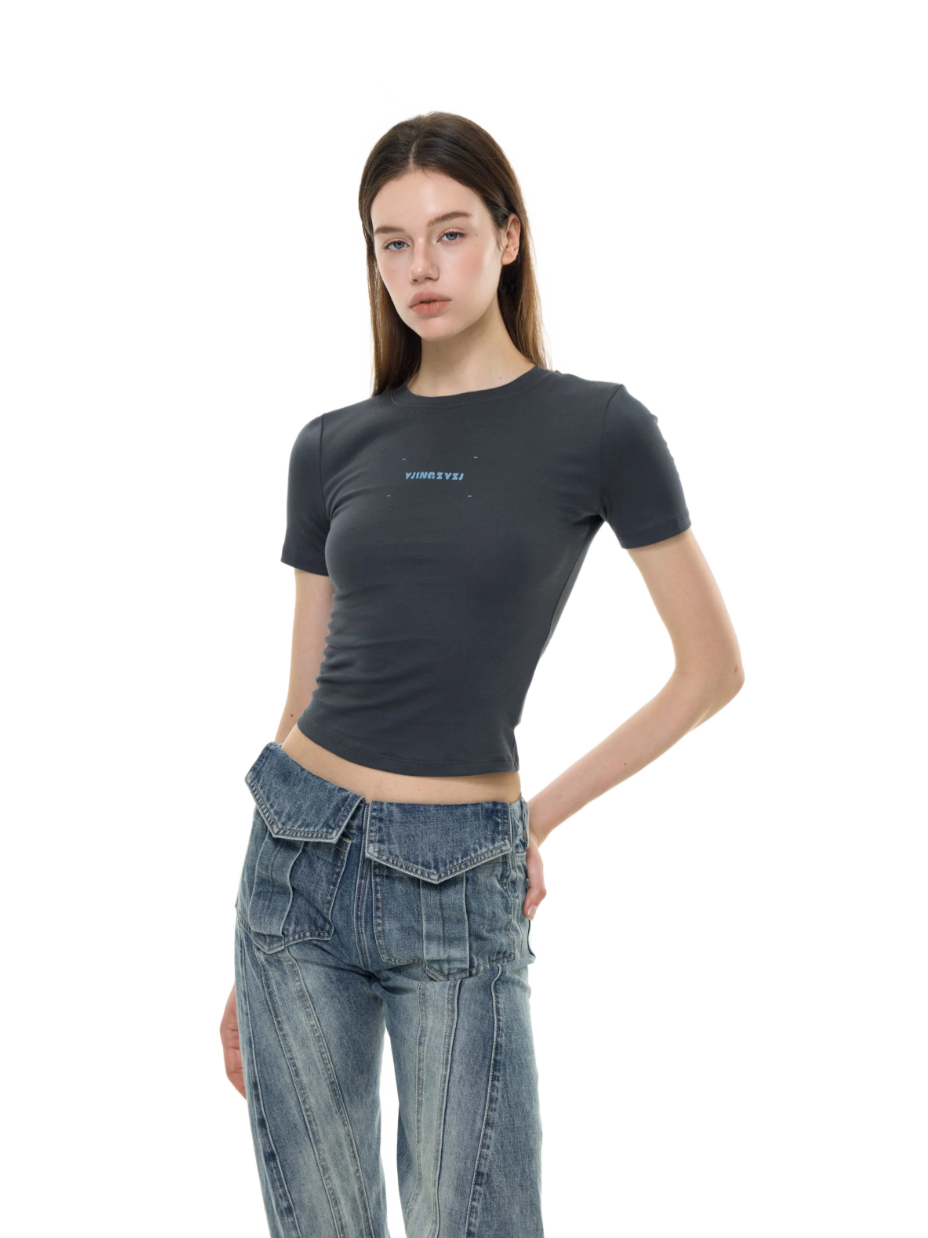 Letters Print Baby Tee In Gray
