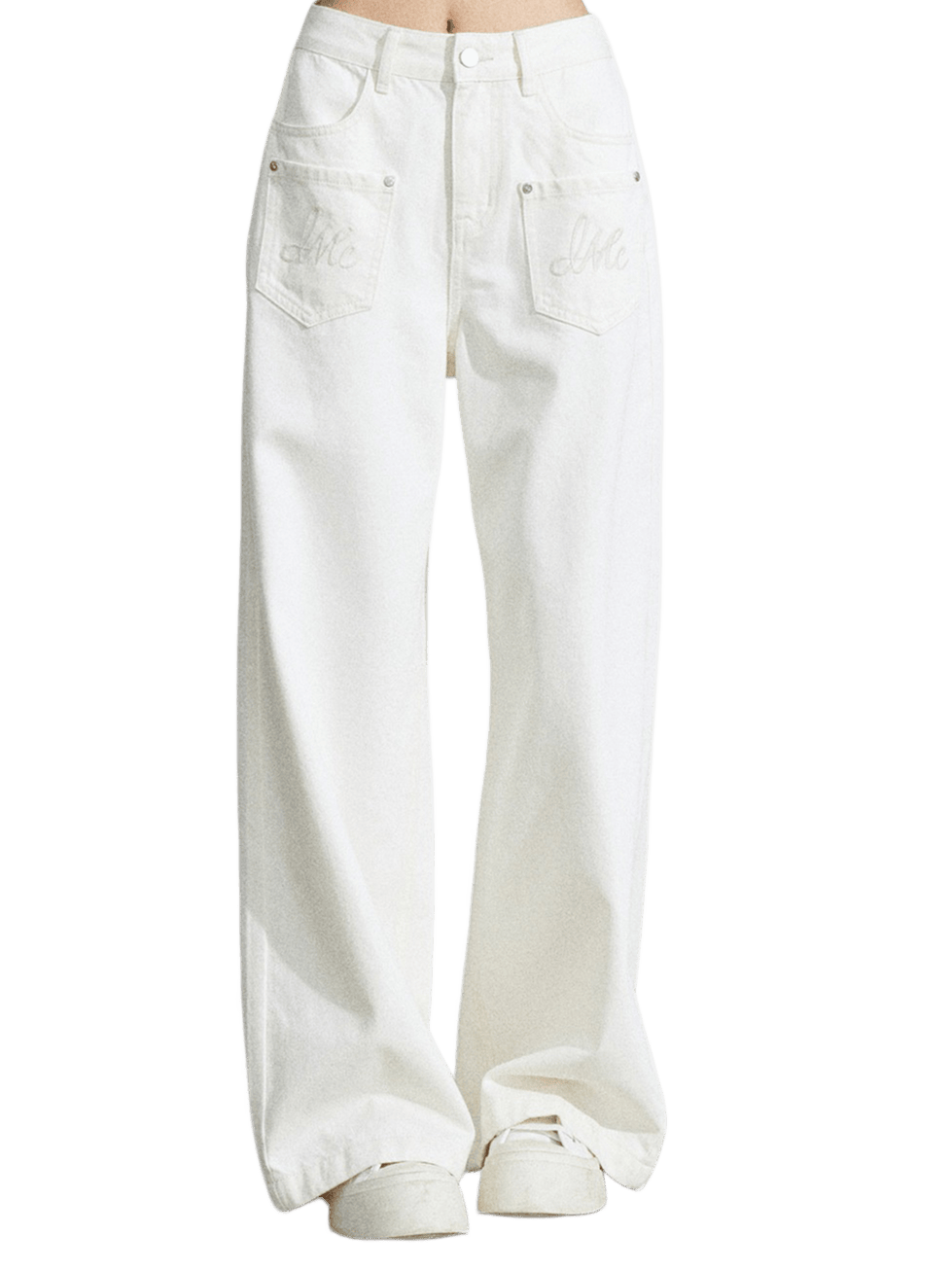 Embroidered Pocket Wide-Leg Denim Jeans