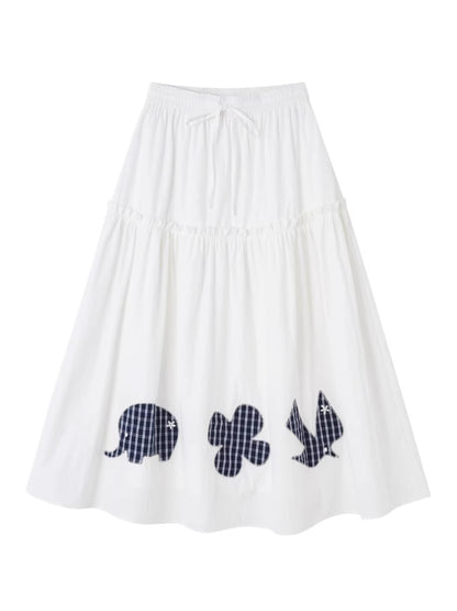 Pleated Patchwork Midi Skirt