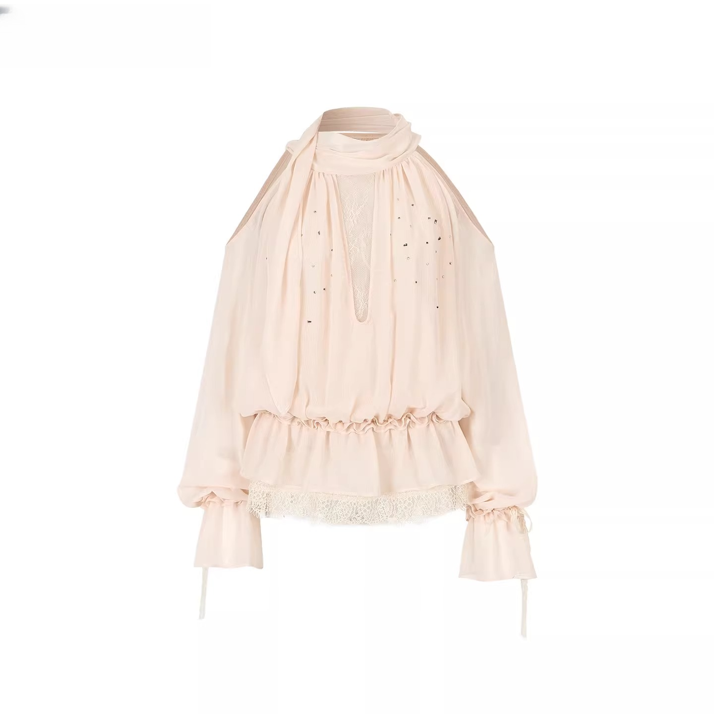 Rhinestone Sheer Chiffon Blouse