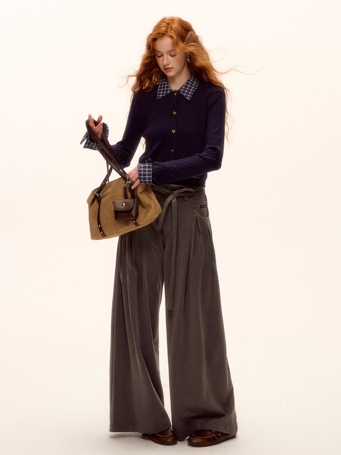 Pleated Tie-Waist Wide-Leg Trousers