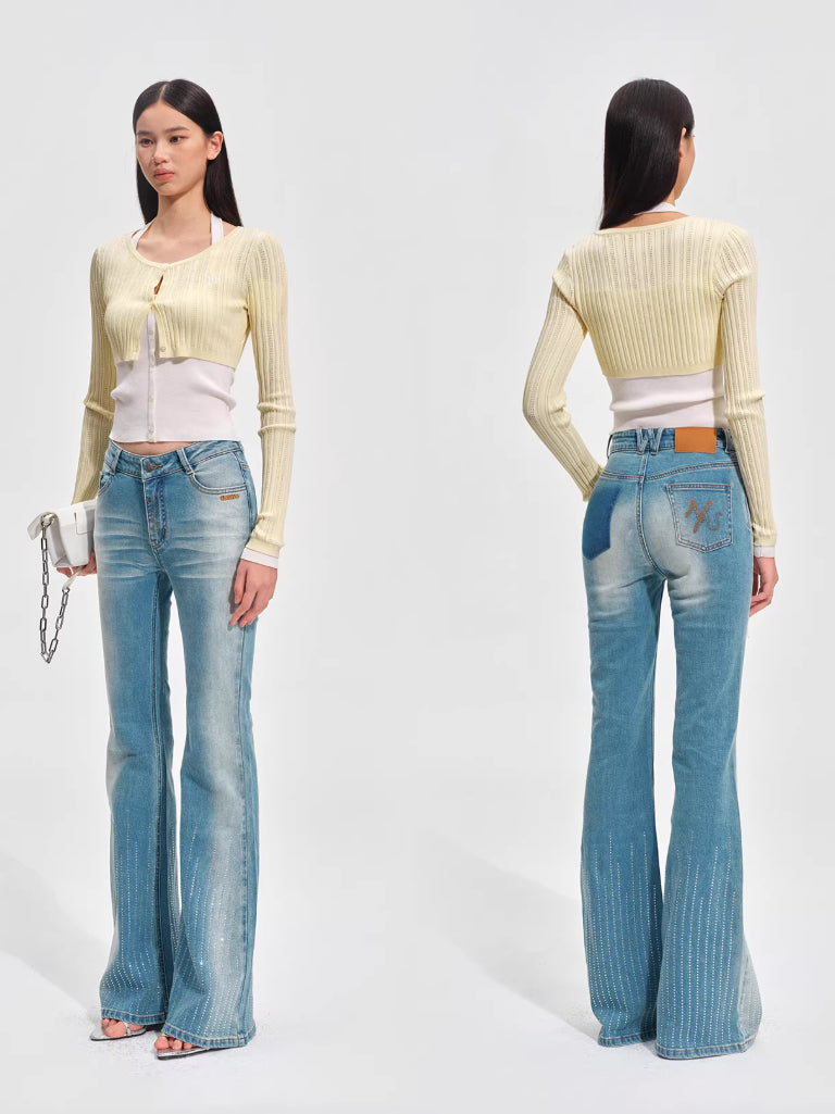 Faux Layered Slim-Fit Knit Cardigan