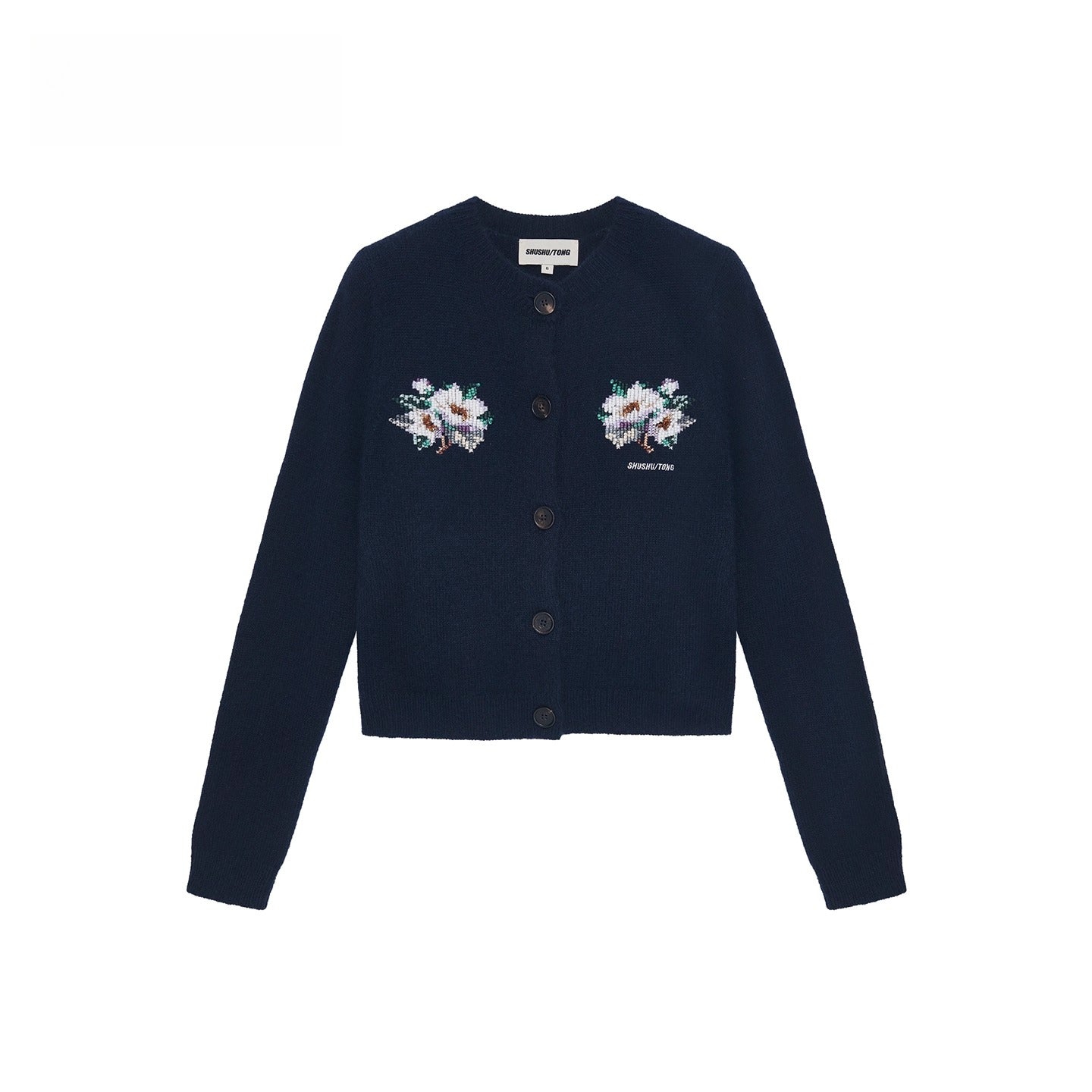 Embellished Wool-Cotton Round-Neck Knit Cardigan - CHINASQUAD