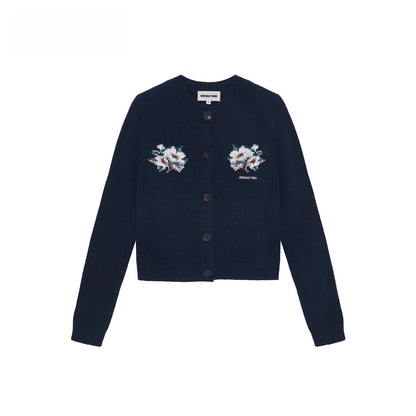 Embellished Wool-Cotton Round-Neck Knit Cardigan - CHINASQUAD