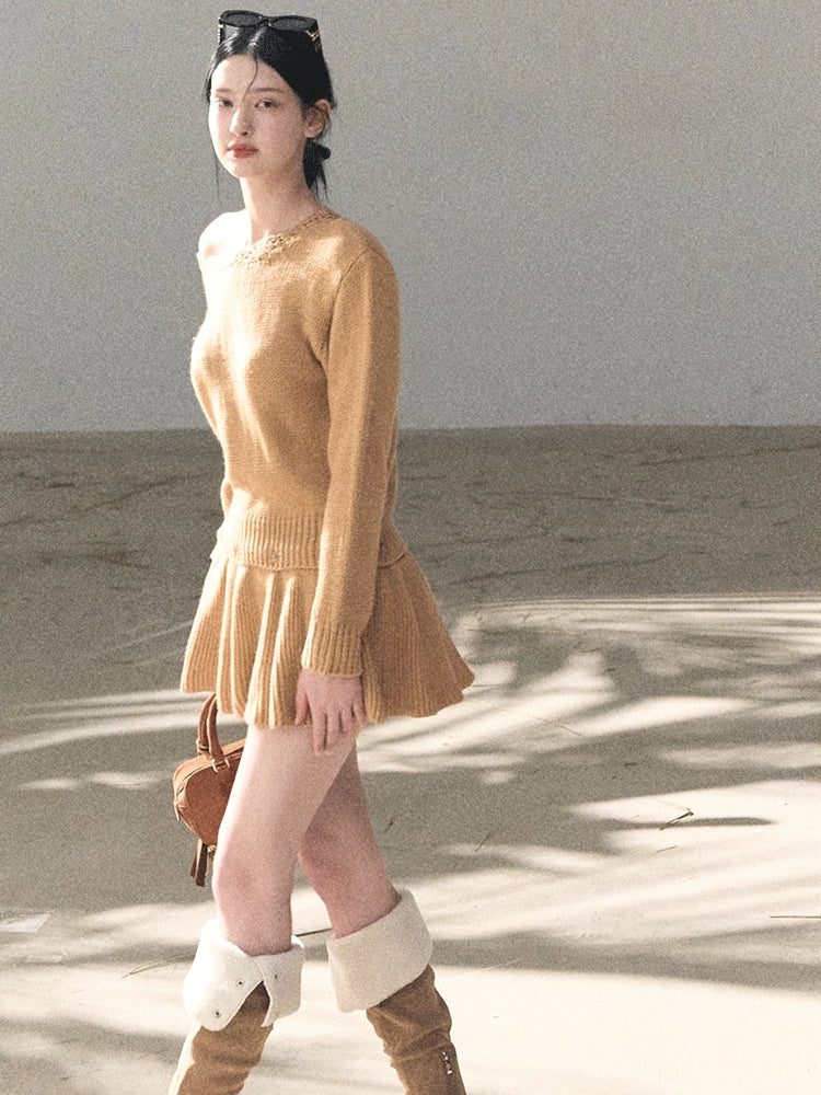 Off-Shoulder Long-Sleeve Mini Dress