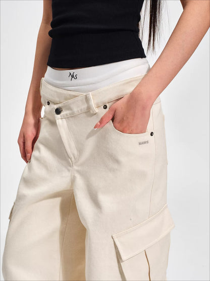 Double-Waist Straight-Leg Cargo Pants