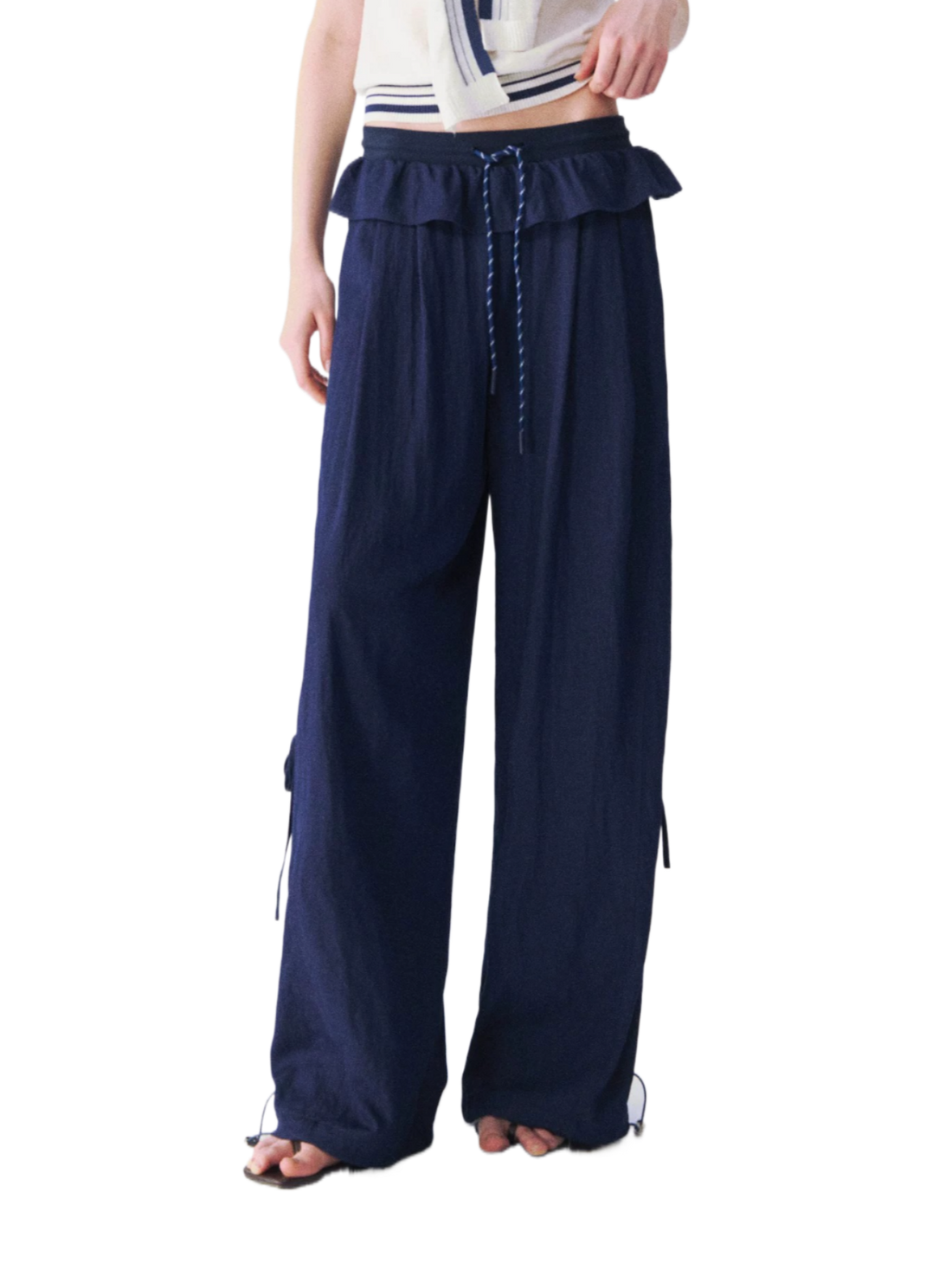 Relaxed Bubble-Waist Wide-Leg Trousers