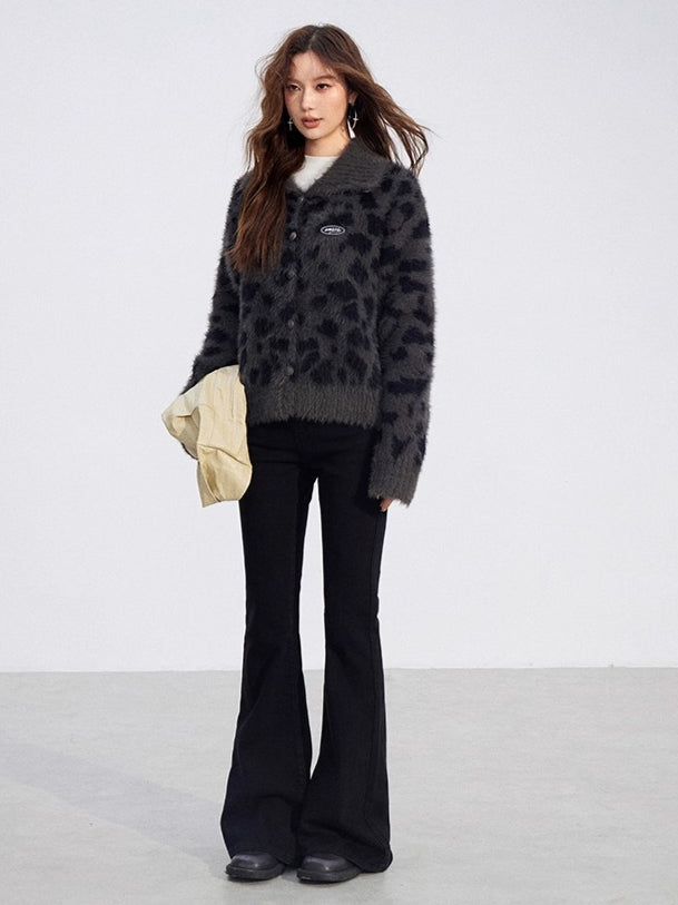 Leopard Mink-Plush Knit Sweater