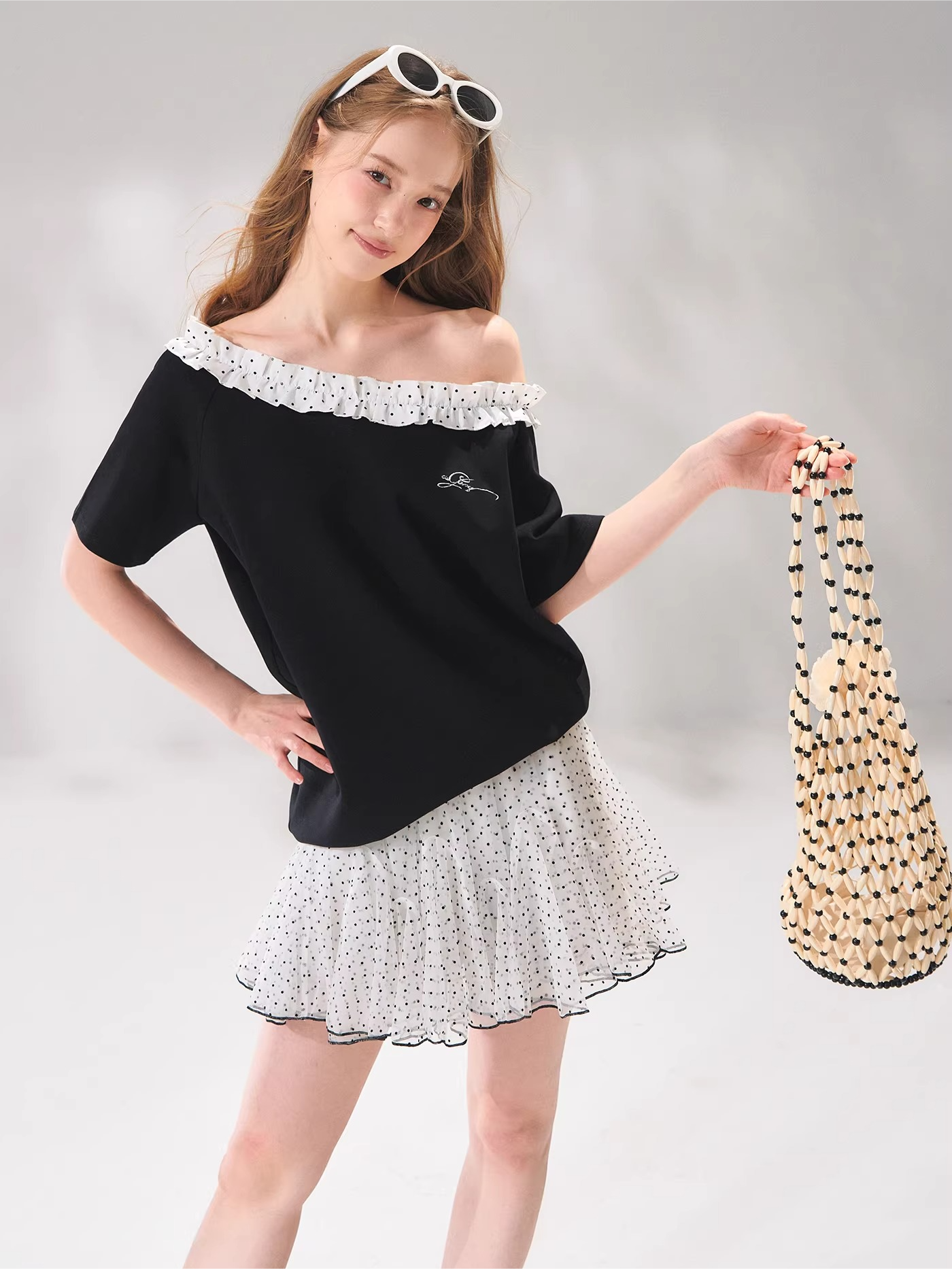 Flocked Polka Dot A-Line Tulle Mini Skirt