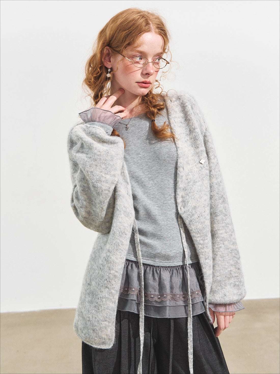 Double-Layer Ruffle Raglan Sleeve Fleece T-Shirt