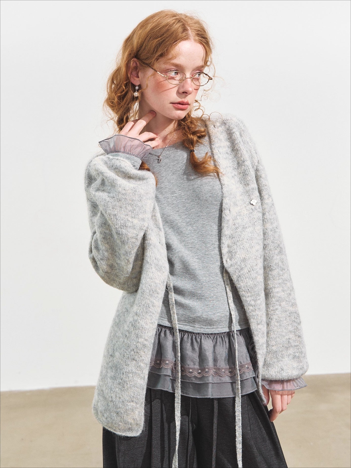 Double-Layer Ruffle Raglan Sleeve Fleece T-Shirt
