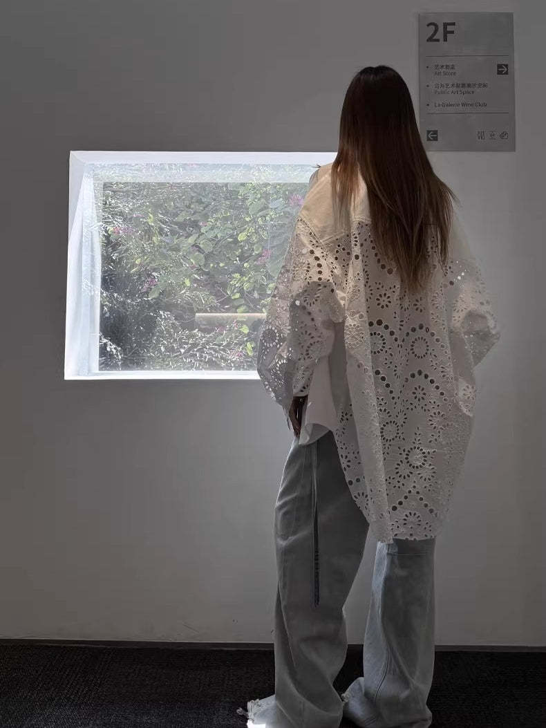 Embroidered Panel Oversized Cotton Shirt