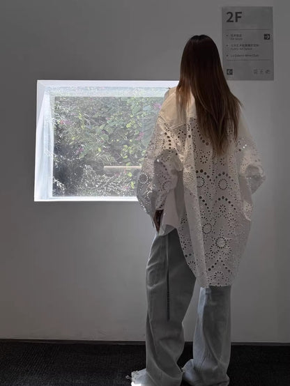 Embroidered Panel Oversized Cotton Shirt