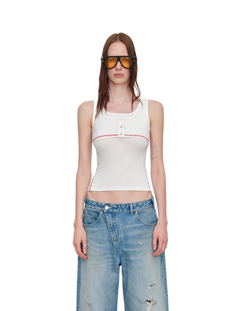 Fake Two-Piece U-Neck Camisole Tank Top
