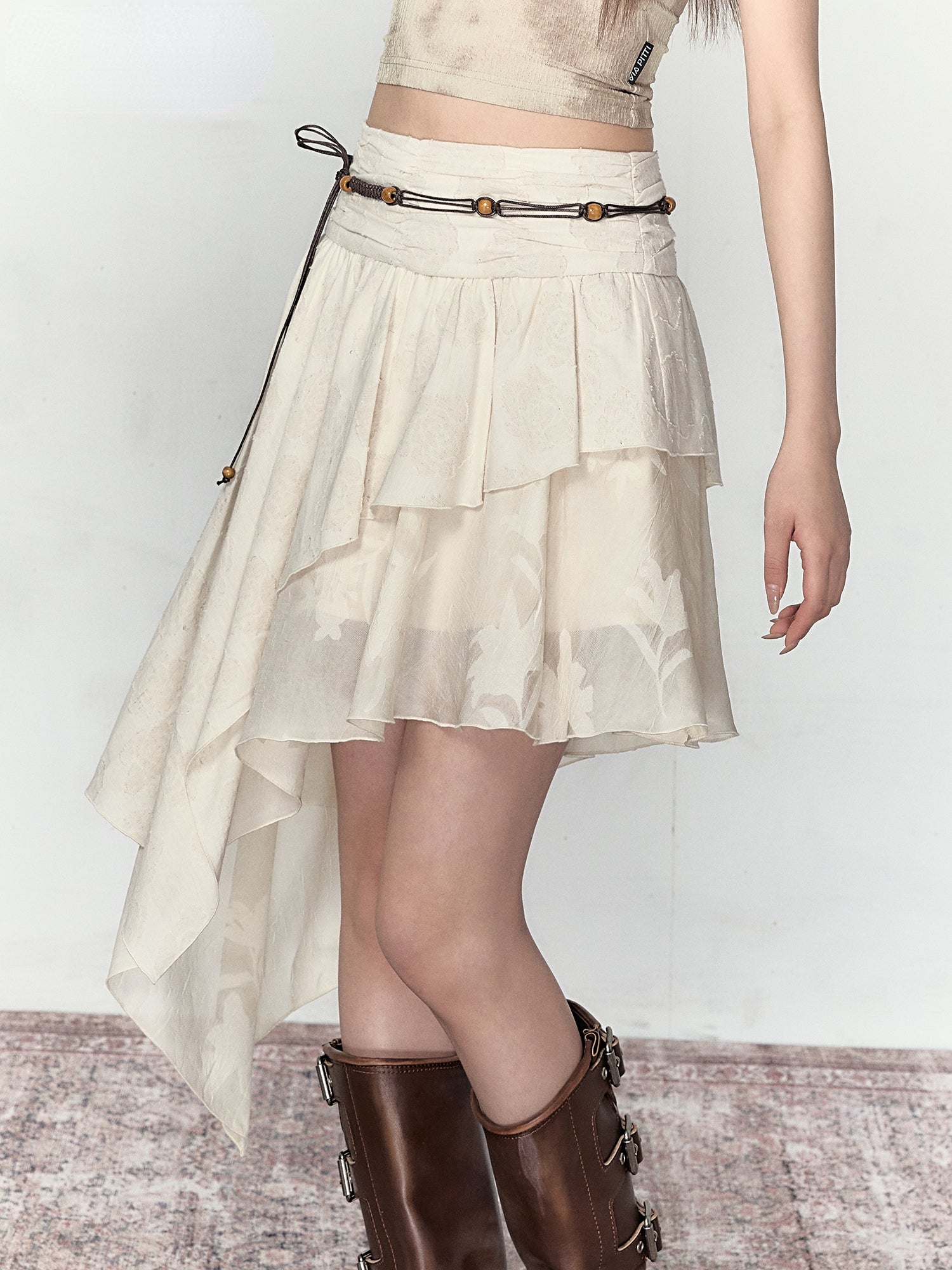 Beige New Chinese Irregular Skirt